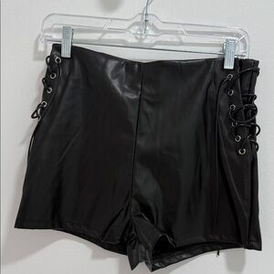 High Waist Black Lace-Up Women Shorts